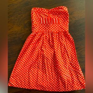 Sweetheart neckline strapless pink polka dot dress